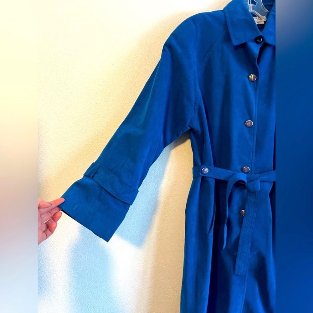 Count Romi Ultrasuede Vintage 80s Cobalt Blue Long Sleeve Trench‎ Coat Size 8 - Picture 4 of 14
